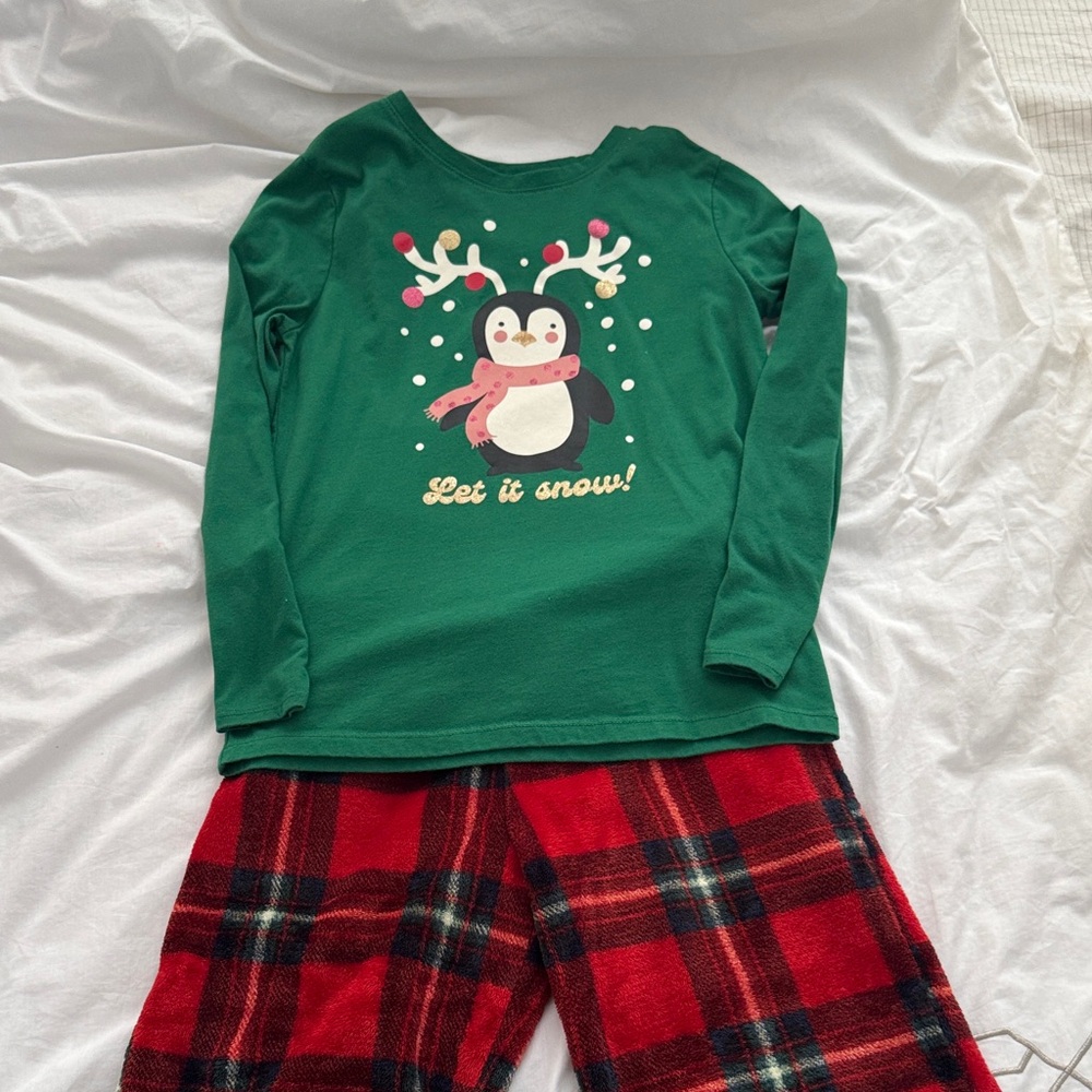 Green and Red Penguin Kids Pajamas